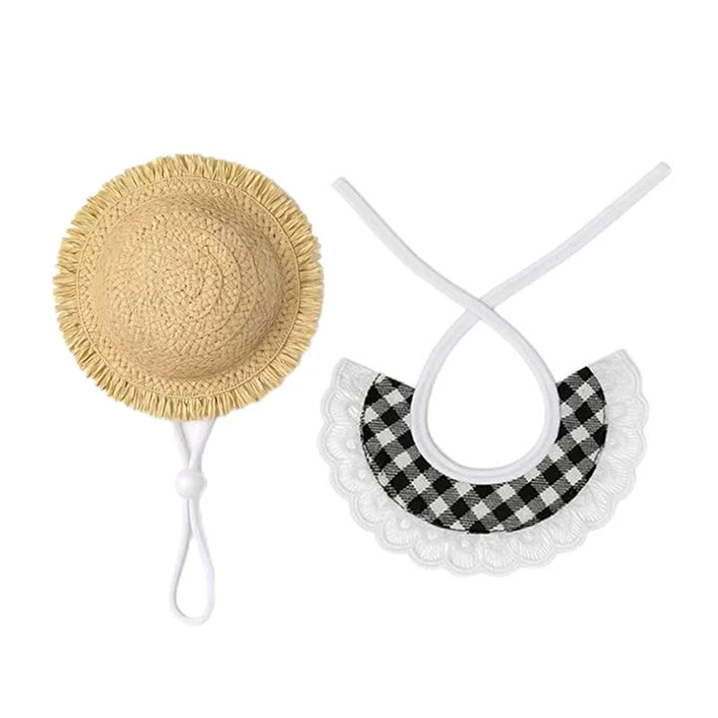 Wear Windproof Rope Puppy Straw Hat Creative Porch Pet Dog Cat Qme Black