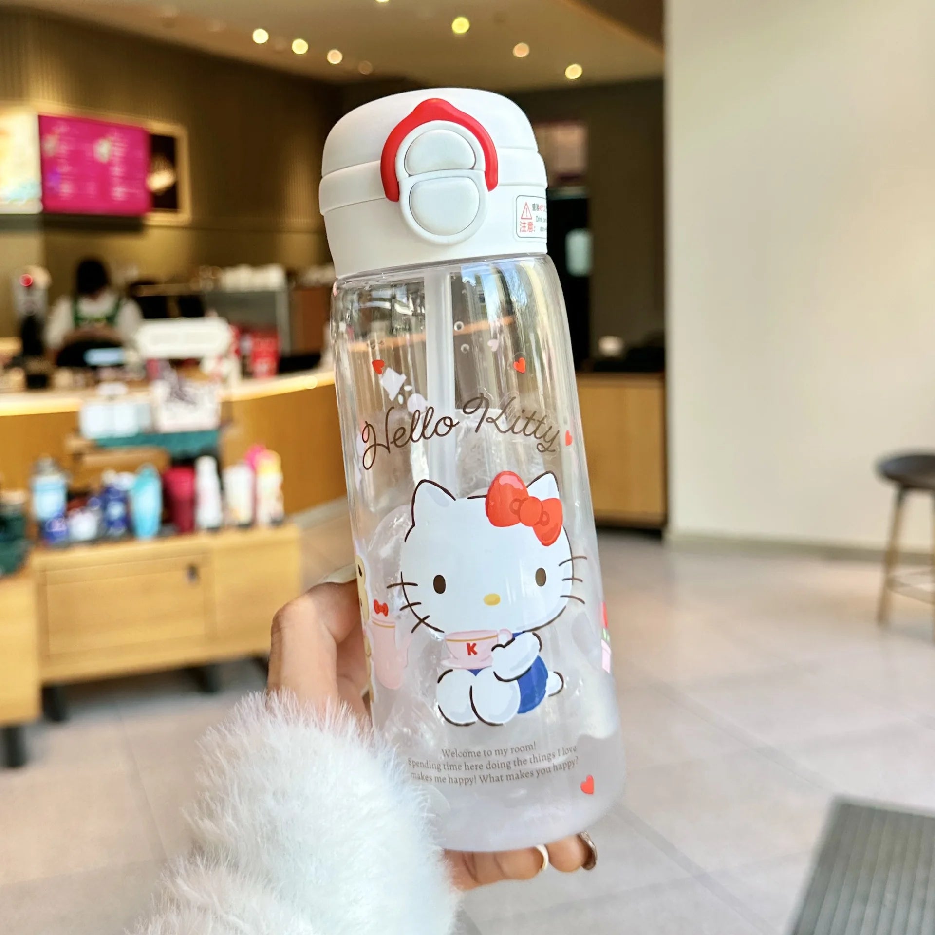 Hello Kitty Kuromi High-Quality Plastic Cup Convenient Carry-Handle Direct-Drink Cup Student & Casual Water Cup Water Bottle Qme 7