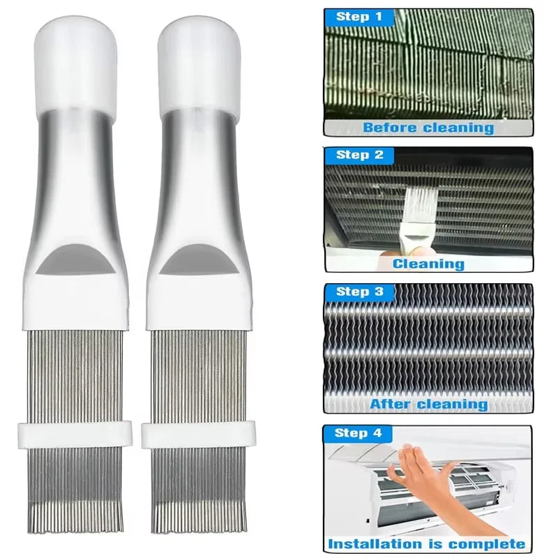 Air Conditioner Fin Cleaning Comb Stainless Steel Condenser Radiator Fin Brush Cleaner Repair Tool Coil Comb Household Cleaning Qme