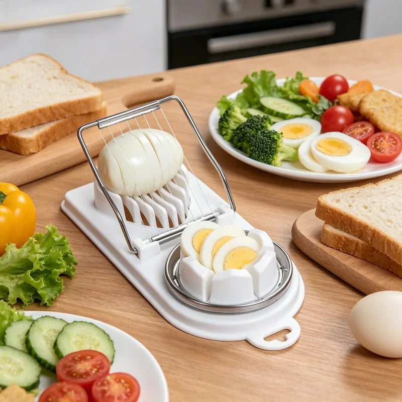 Multifunctional Egg Cutter PP Base Stainless Steel Wire Drawing Egg Cutter Fancy Divider Egg Cutting Tool Kitchen Tools Qme