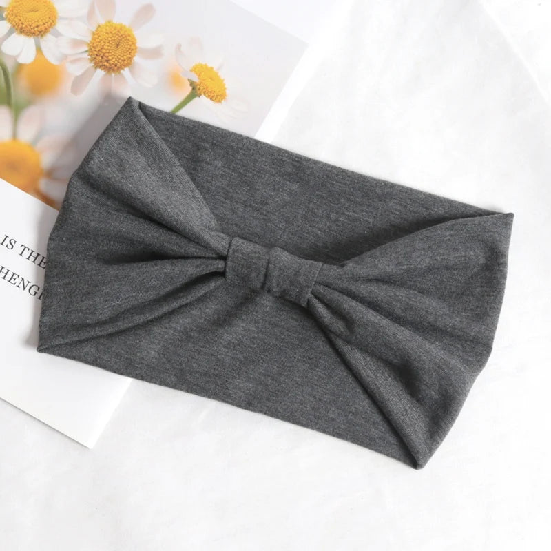 Headband Women Stretchy Wide Hair Band Yoga Running Sports Sweatband Qme Dark Grey