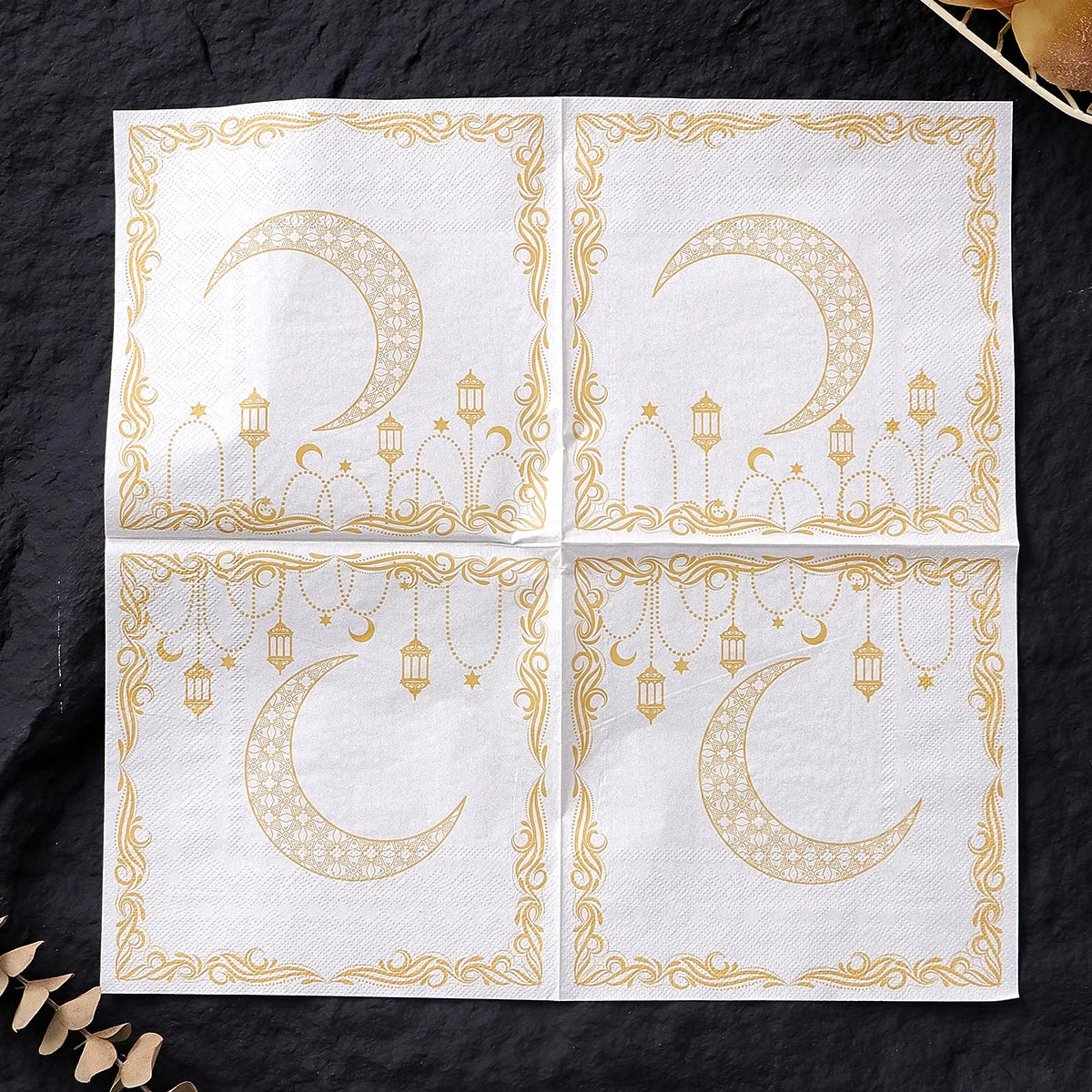 20 Elegant Disposable Ramadan Party Napkins Featuring a Yellow Moon Lantern Design, Perfect for Eid Celebrations, Home, Kitchen Qme