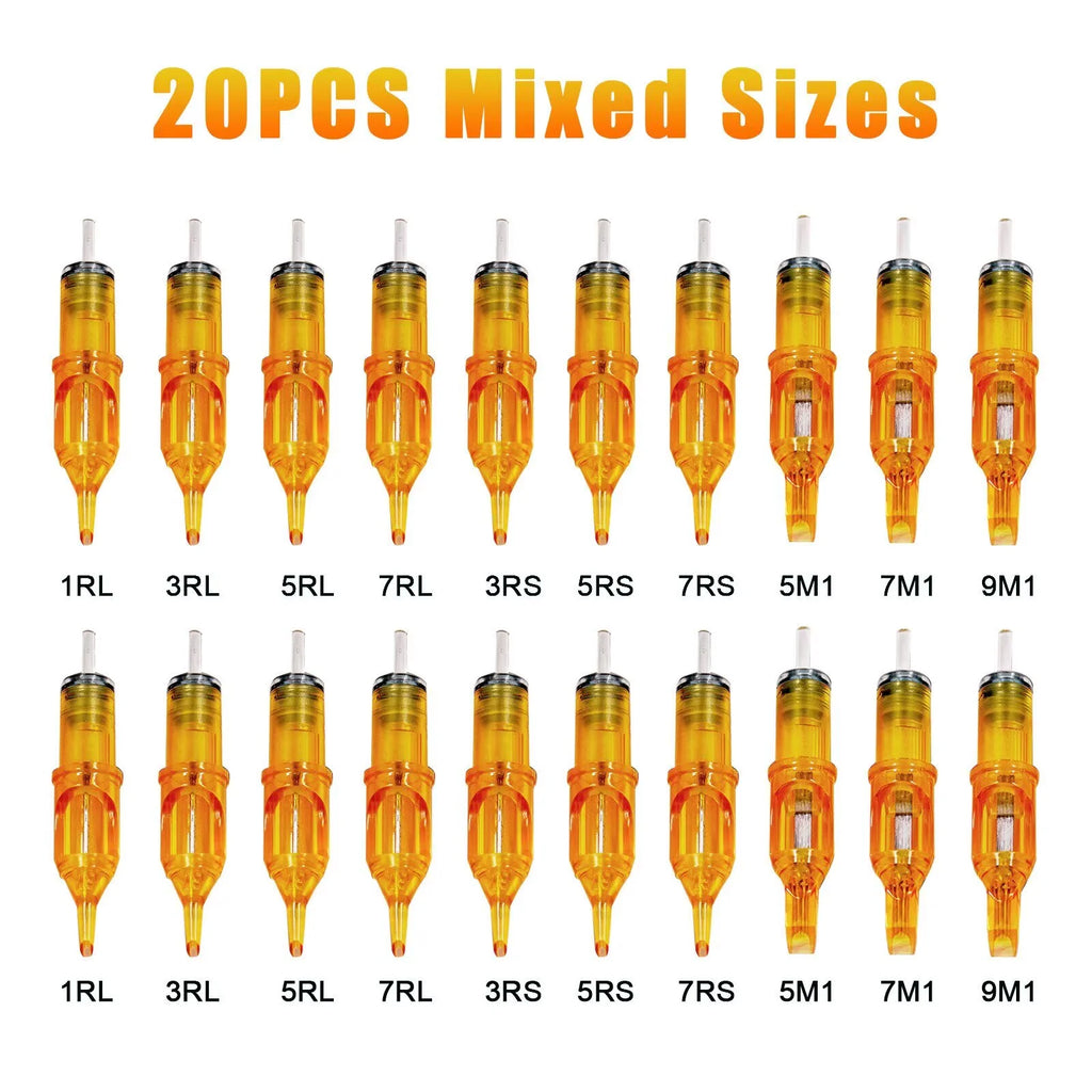 20PCS Tattoo Cartridge Needle Professional Individual Package Sterile Yellow Tattoo Needles for Tattoo Pen Machine Qme Mixed 20pcs Gold
