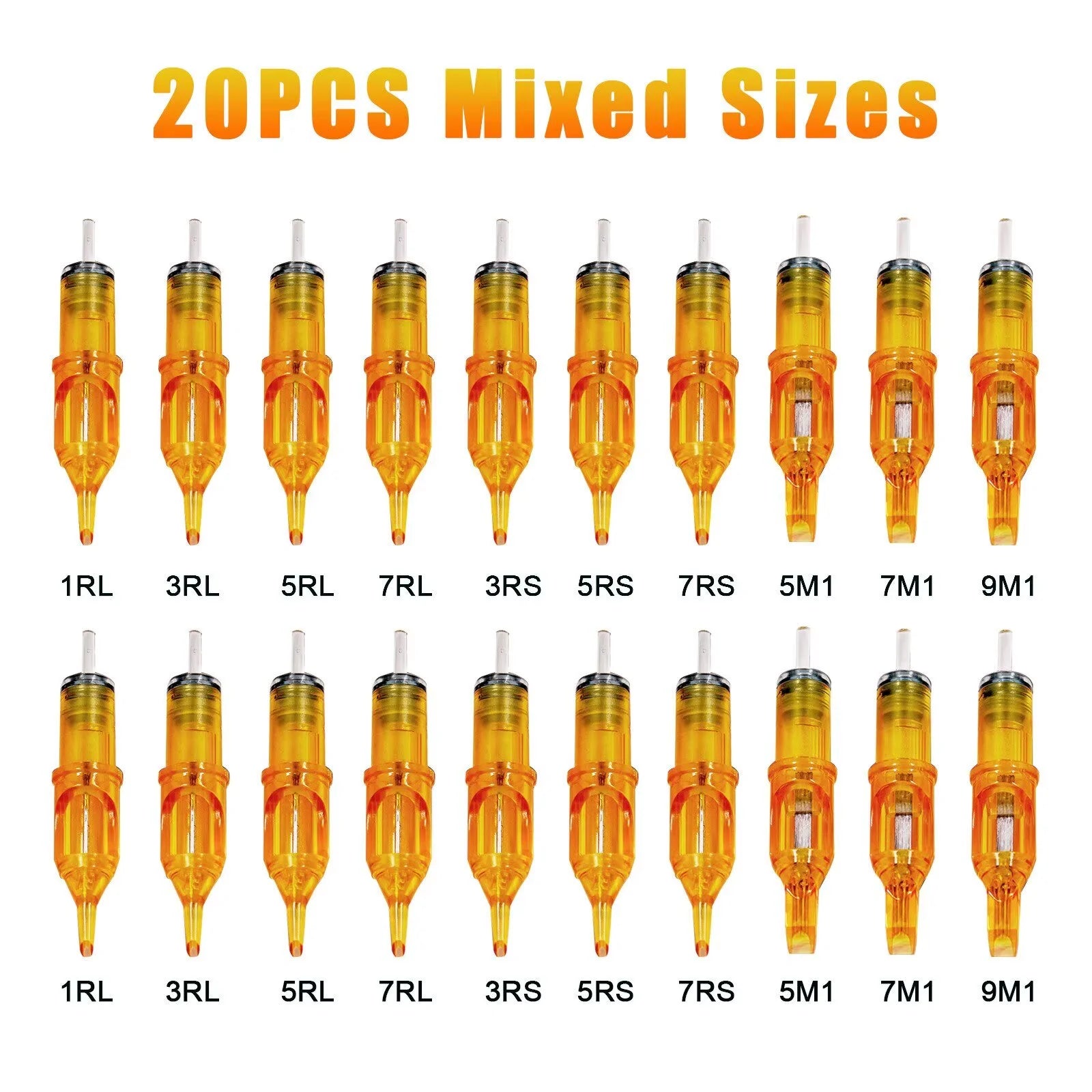 20PCS Tattoo Cartridge Needle Professional Individual Package Sterile Yellow Tattoo Needles for Tattoo Pen Machine Qme Mixed 20pcs Gold