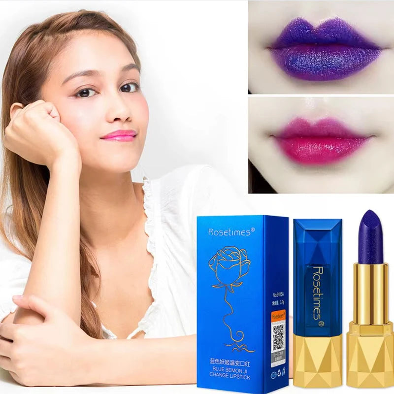 Blue Rose Lipstick Makeup Temperature Color Changing Lipstick Velvet Matte Moisturizing Waterproof Non-stick Cup Shiny Lipstick Qme