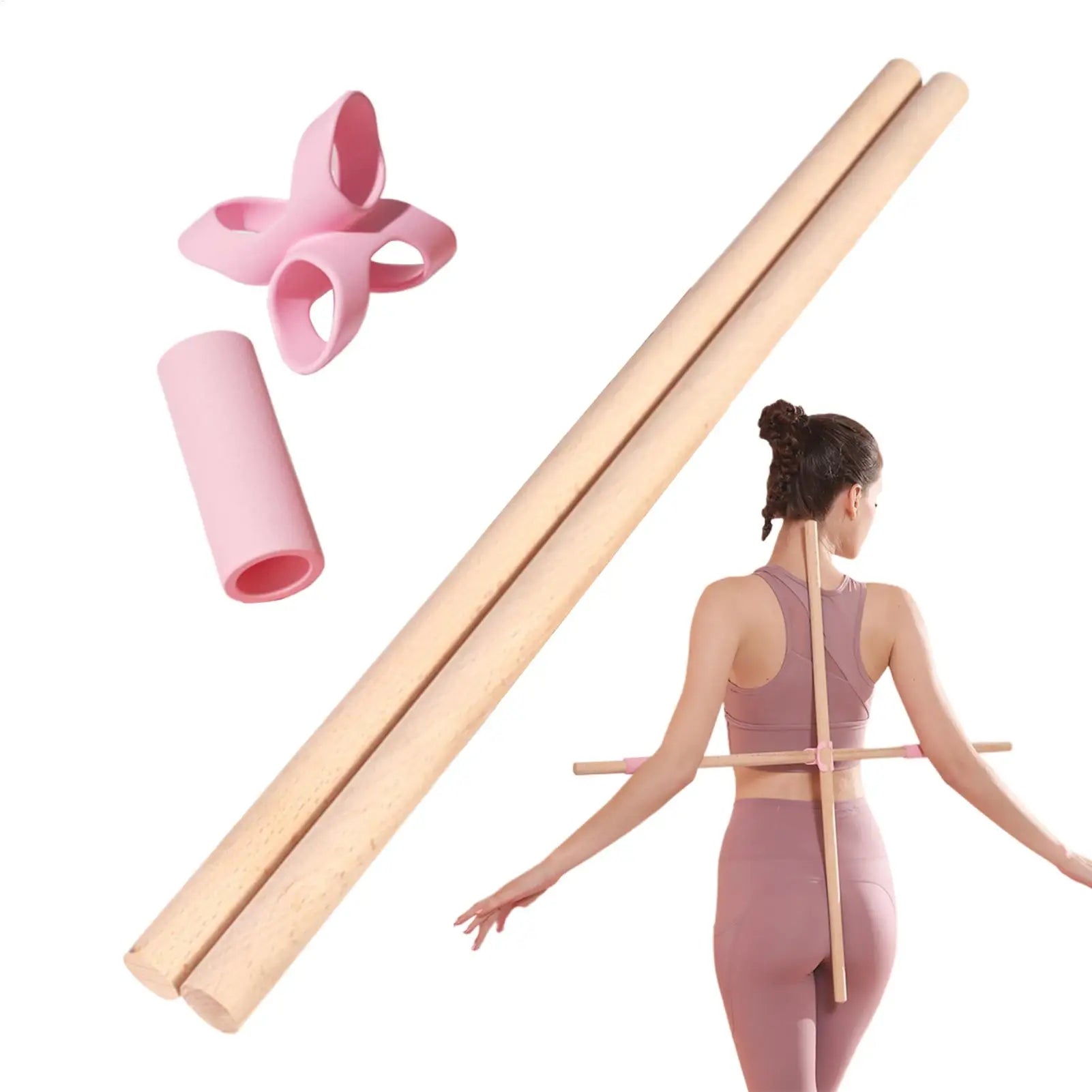Yoga Stick 2 Pieces Pilates Stretching Pole Adult Hump Corrector Bar for Runners Beginners Professionals Home Office Gym Studio Qme