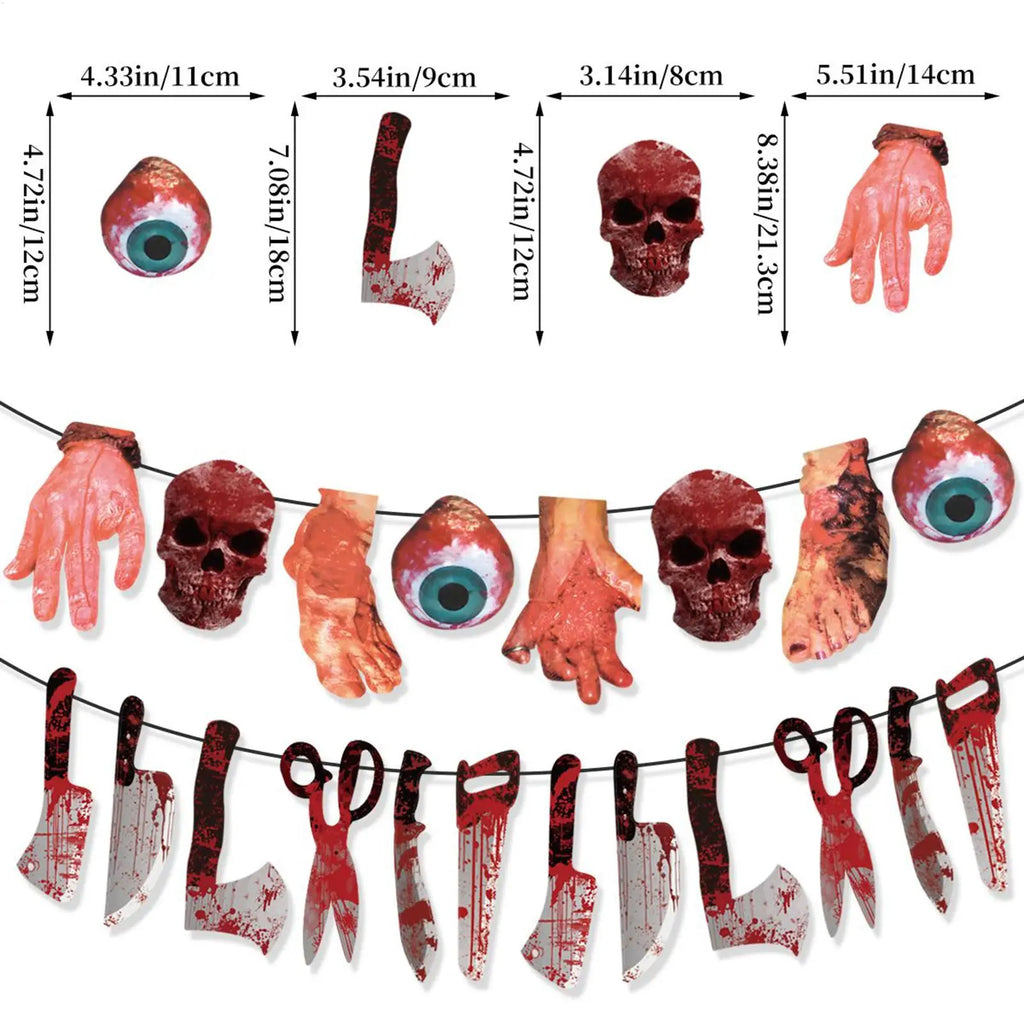 Halloween Banner 2025 Broken Hands Feet Horror Hangable Bloody Qme