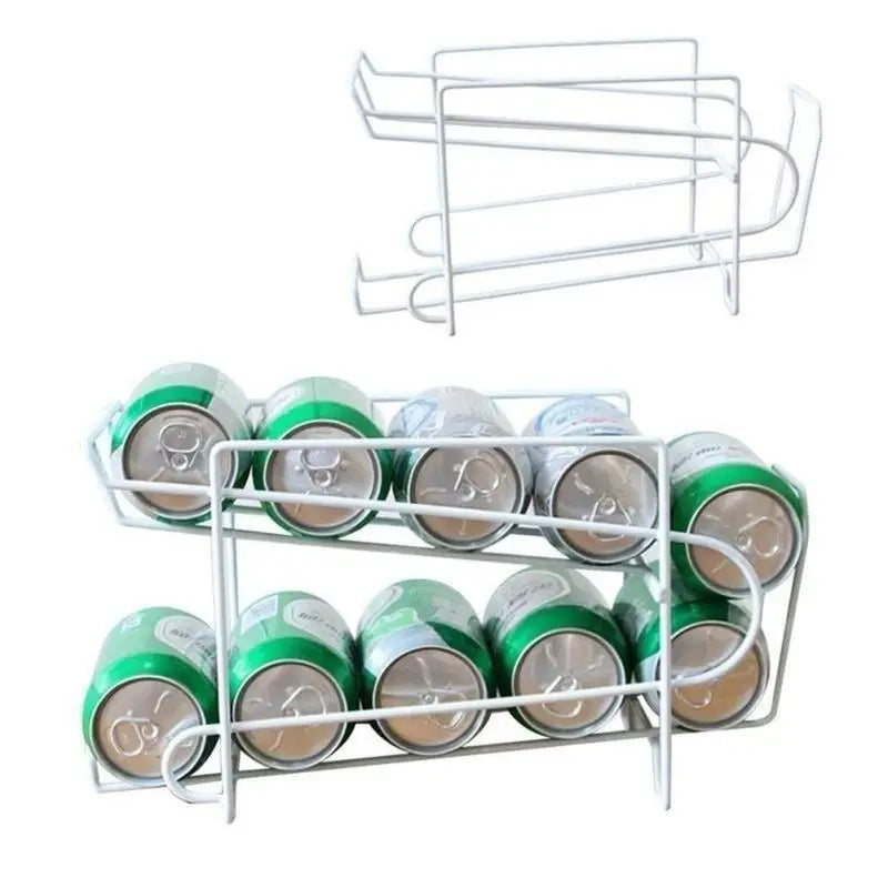 Iron Double-layer Cola Storage Rack Kitchen Soda Can Rolling Shelf Qme