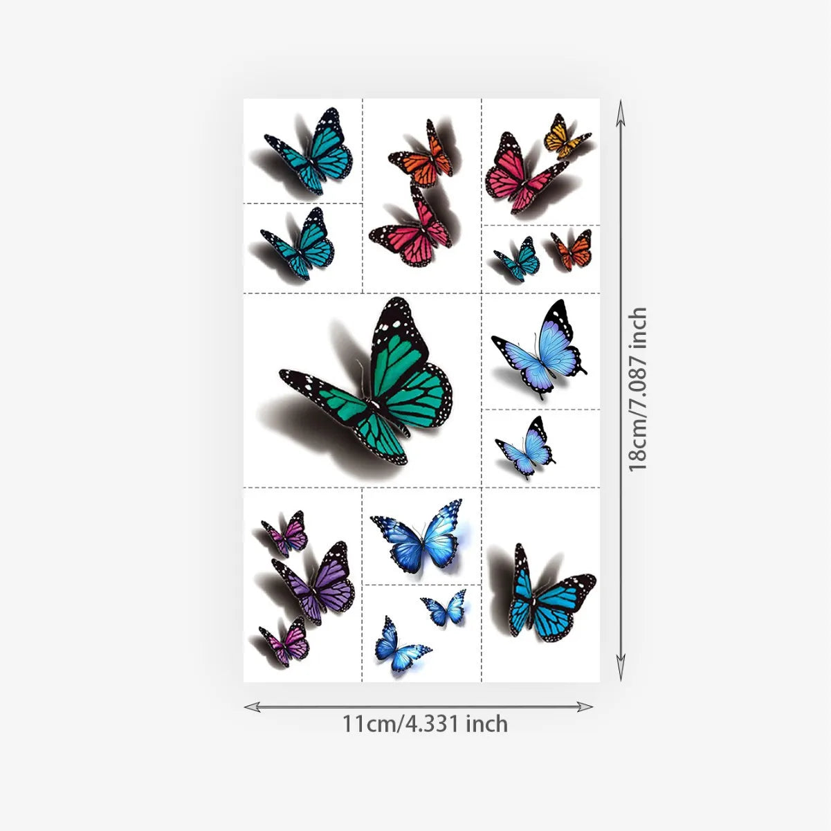 3D Color Gradient Butterfly Temporary Tattoo Stickers, Ins Style Realistic Body Art for Stomach & Arm, Waterproof Fake Tattoo Qme LD-102