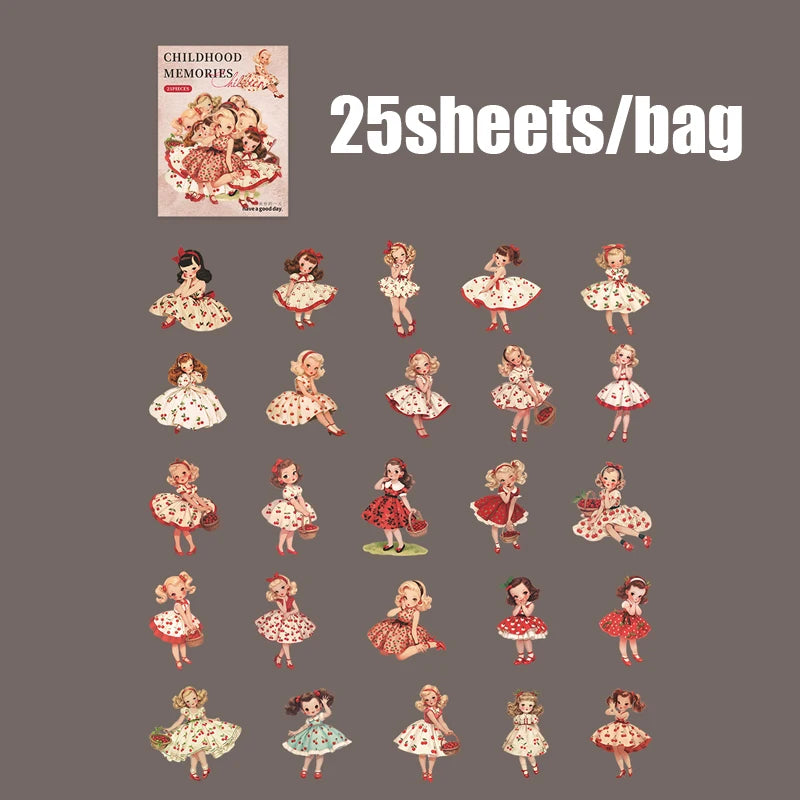 30 Sheets Vintage Cute Character Stickers for Handmade DIY Scrapbooking Guitar Phone Case Notebook Decoration Art Craft Qme 1