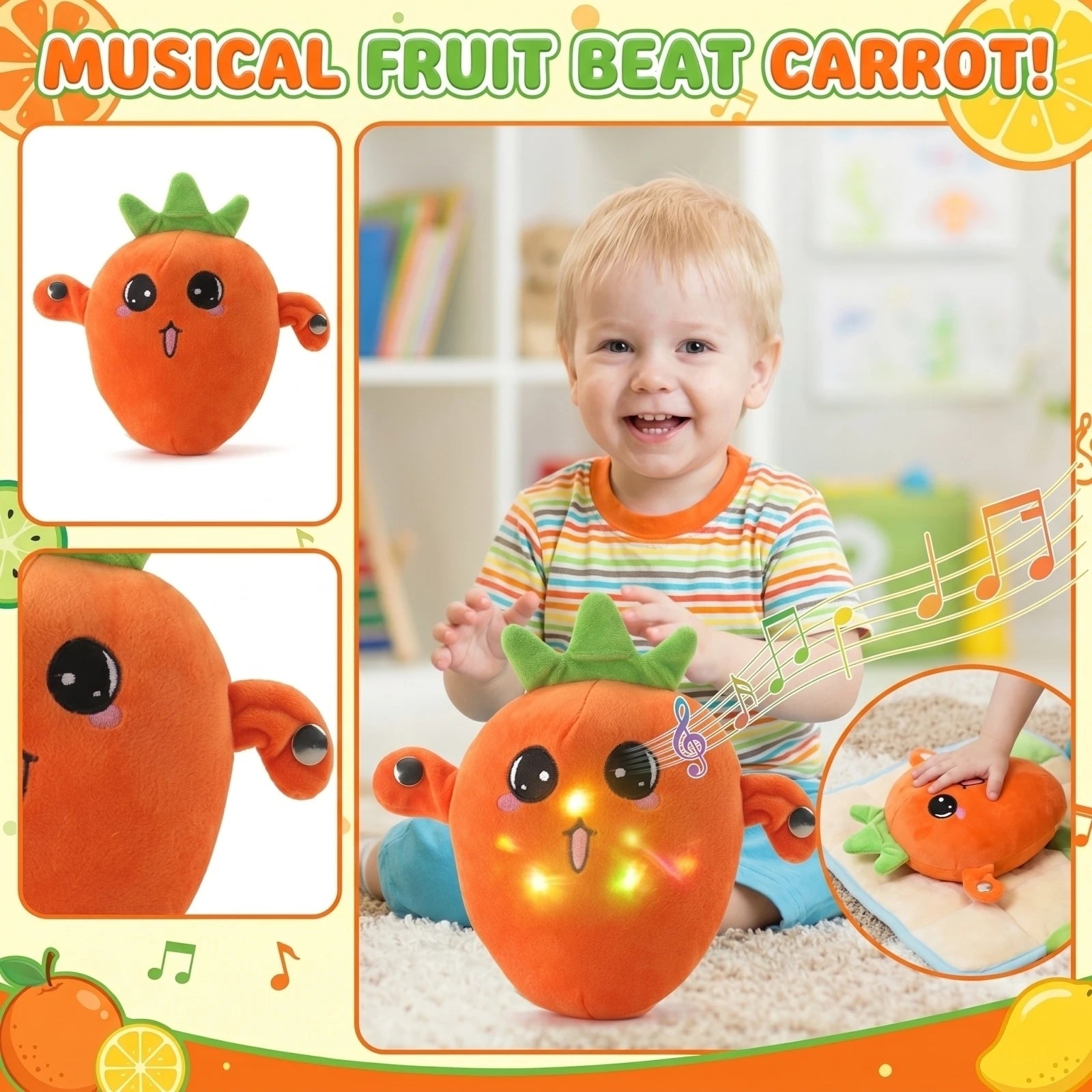 Cartoon Fruit Sensing Rhythm Radish Plush Toy Parent-child Interactive Plush Doll Cultivate Music Perception Ability Fun Gift Qme