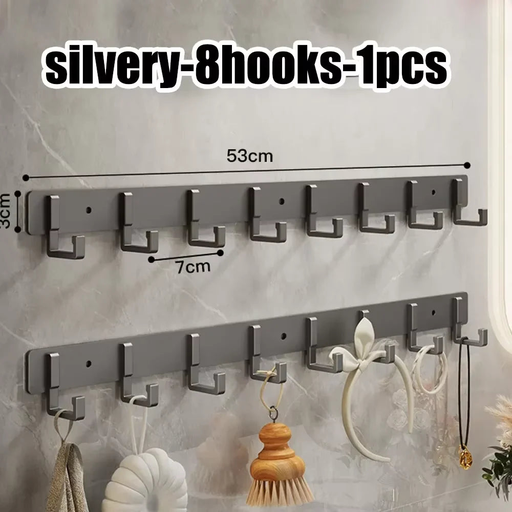 Ultra Thin Aluminum Alloy Wall Hook Easy Paste Mounting for Entryway Bag Key Hat and Casual Daily Wall Hanging Arrangement Qme silvery-8hooks-1pcs