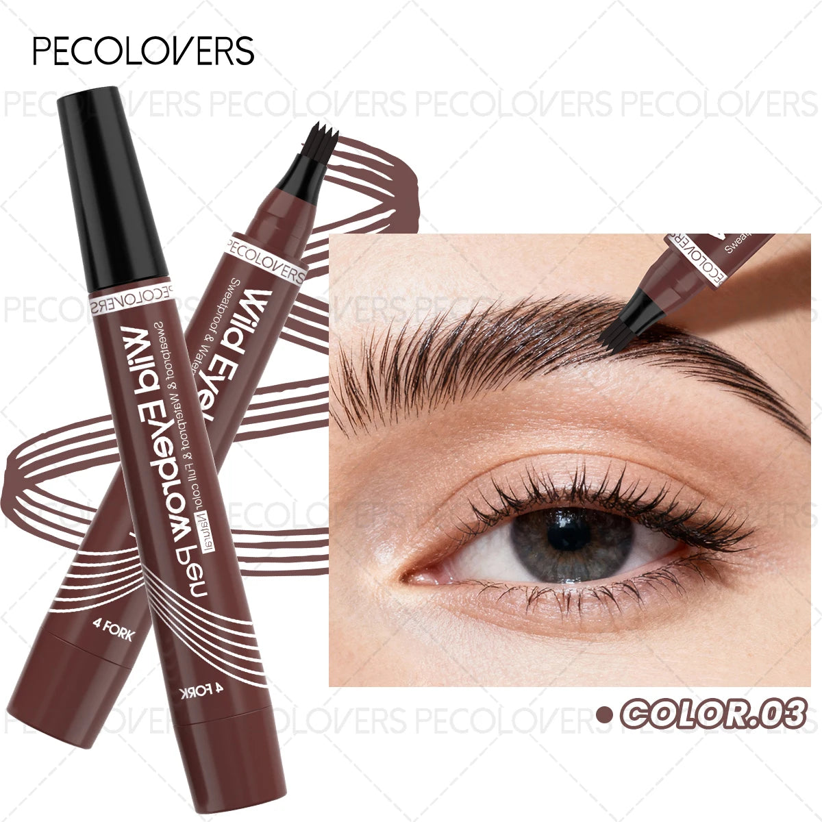 Multi-color Four-pronged Eyebrow Pencil, Liquid Eyebrow Pencil, Defined Eyebrows, Waterproof and Sweatproof, Eyebrow Cosmetics Qme 03
