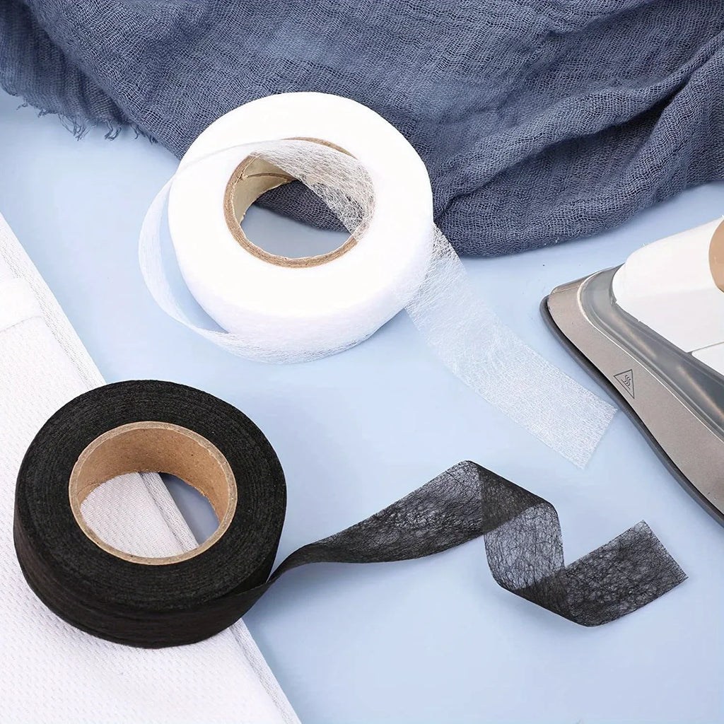 1 Rolls Fabric Fusing Tape Adhesive Hem Tape Iron On Tape Each 1.5cm(White/Black, 70 Yards) Qme