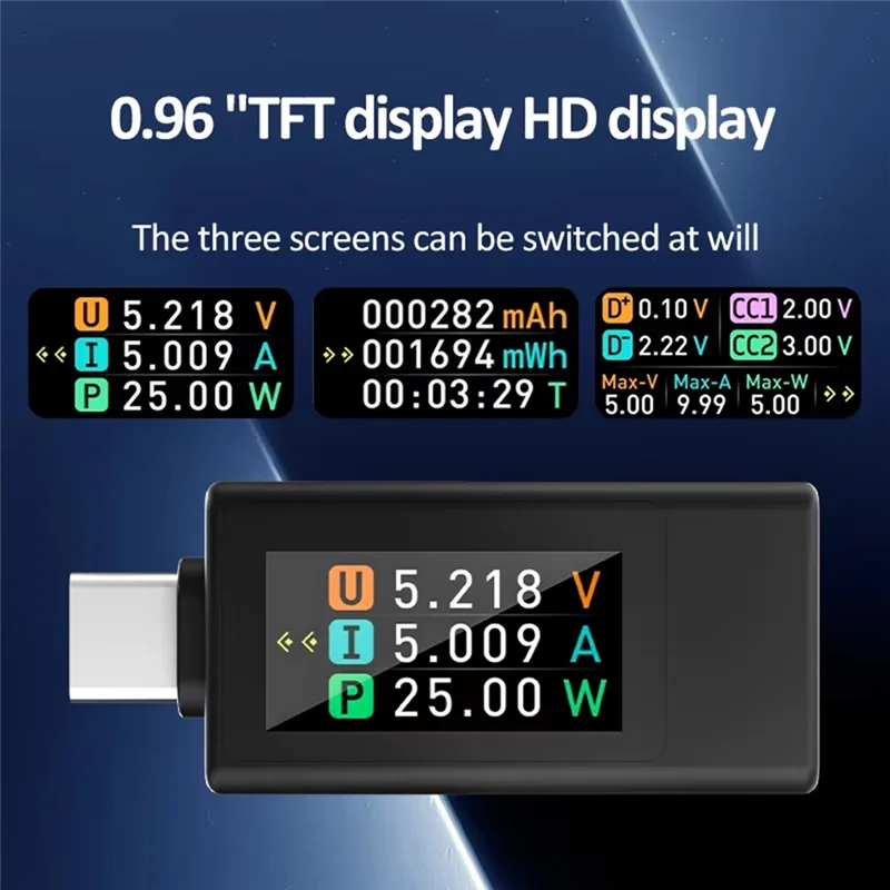 A02F-KWS-1902L USB Type-C Multi-Function Tester 4-30V Maximum 12A Power Meter Voltage Ammeter Storage Function Qme