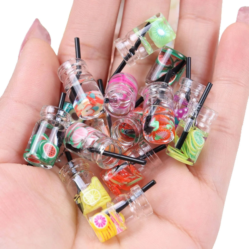 Cute Simulation Fruit Slice Drink Bottle Resin Charms Small Transparent Mini Jar Handmade Jewelry DIY Accessories Qme