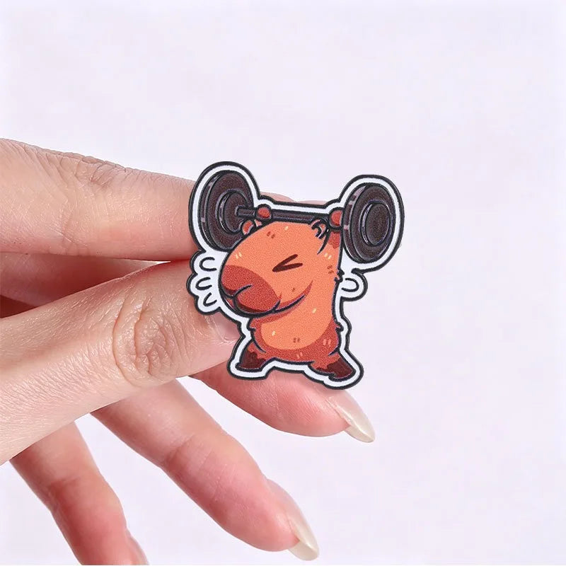 Funny Fitness Capybara Lifting Barbell Enamel Pin Cartoon Animal Lapel Badge Cute Brooch Jewelry Backpack Hat Decor Gift Qme