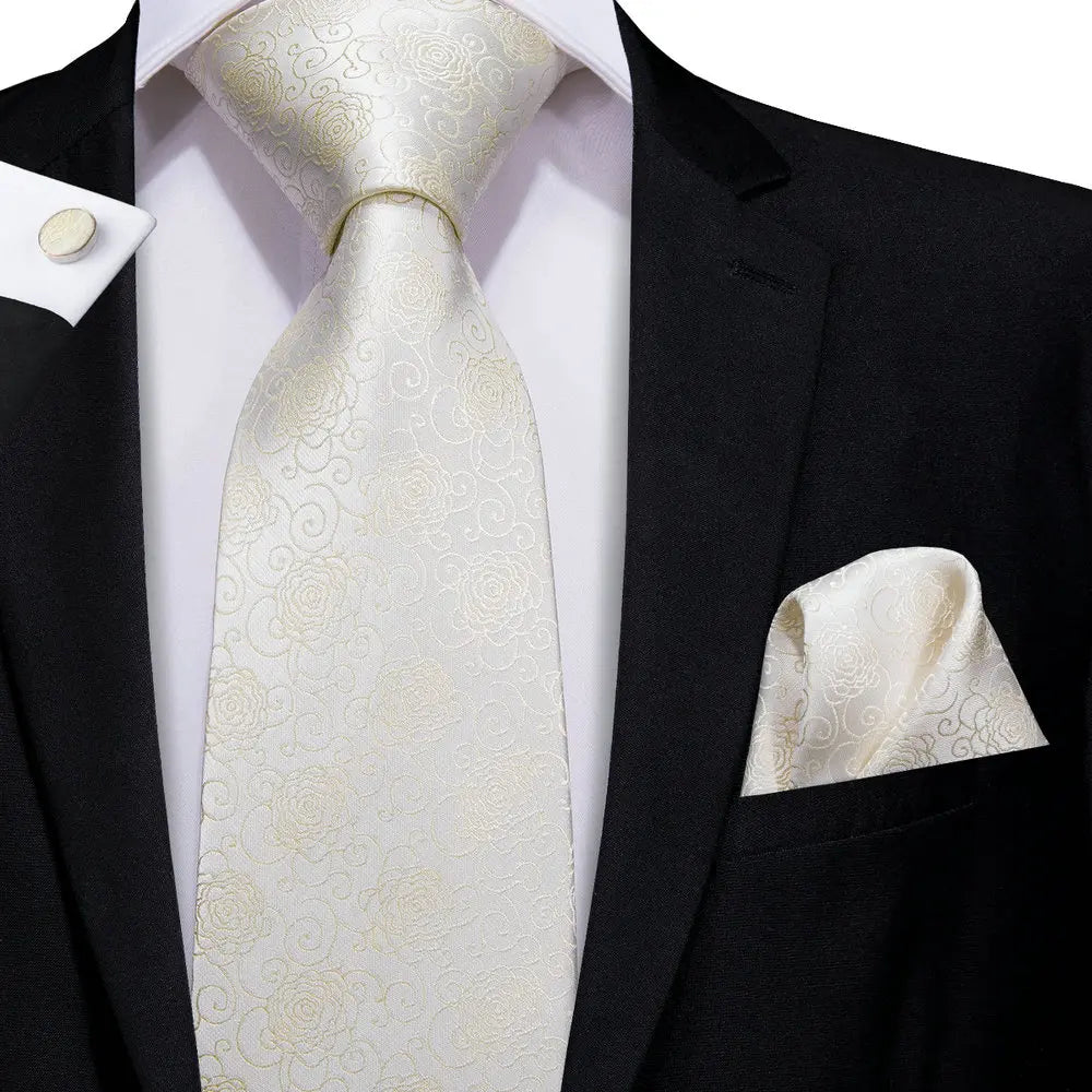 Champagne Floral Paisley Elegant Tie Men Groom Wedding Yellow Gray