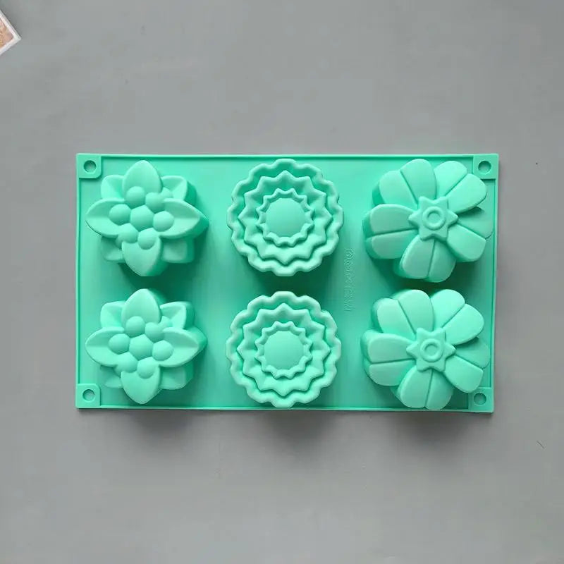 6 Cavity Flowers Silicone Mold DIY Handmade Fondant Cake Baking Qme Green