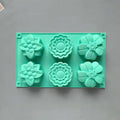 6 Cavity Flowers Silicone Mold DIY Handmade Fondant Cake Baking Qme Green