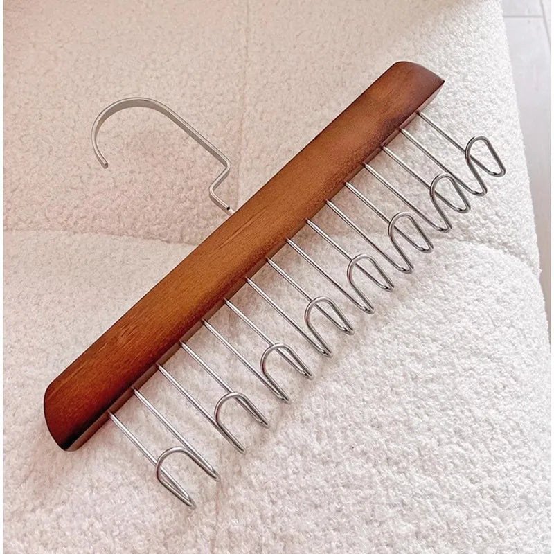 Hardwood Wave Garment Hanger 8 Hooks Dorm Space Organizer Wooden Hook Qme