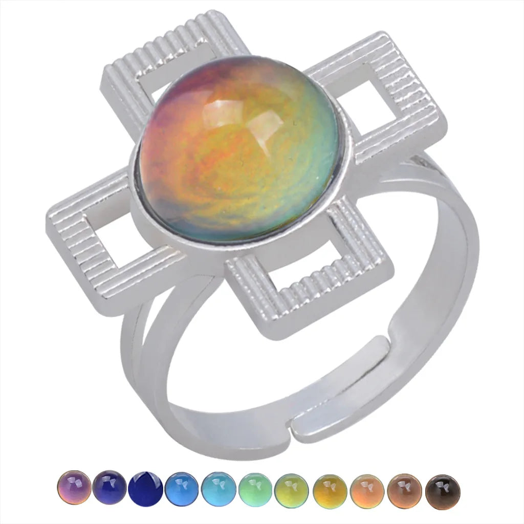Change Mood Ring Open Retro Gem Emotion Feeling Changeable Ring Temperature Control Gems Color Changing Rings for Women Female Qme