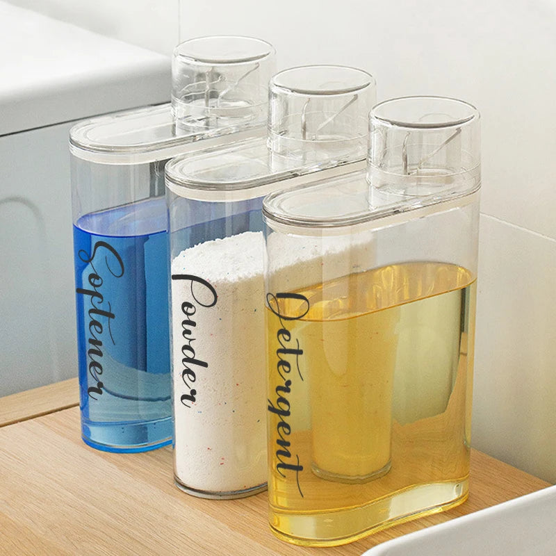 Transparent Laundry Detergent Dispenser Bottle Sealed Tank for Detergent Powder Bleach Softener Laundry Room Organization Qme