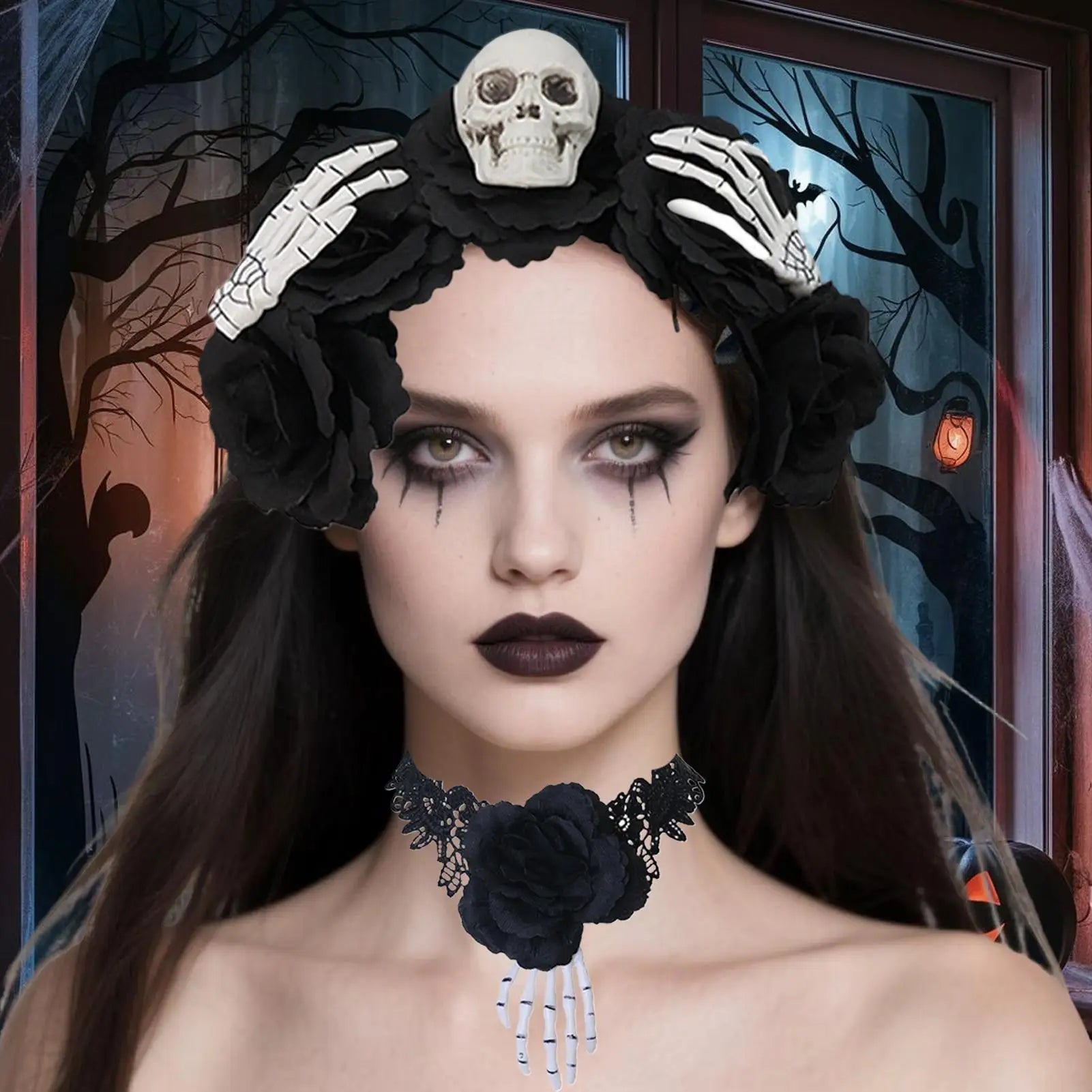 Gothic Lace Necklace Women Hair Hoop Choker Soft Goth Headdress Qme