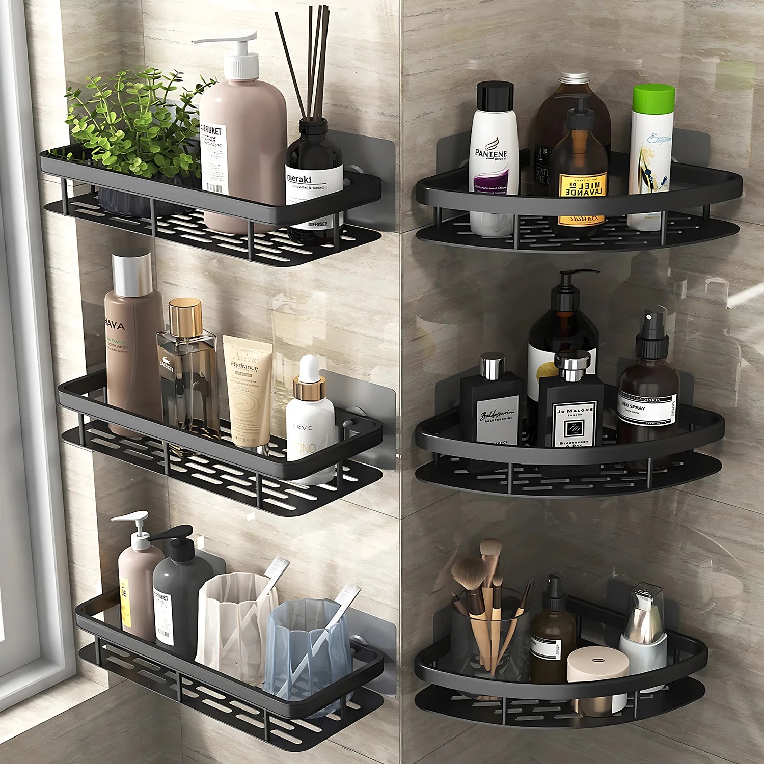High Quality Wall Mounted Rectangular Rack Bathroom Storage Rack Towel Rack Wall Shower Shampoo Rack Drill Free Rack Tripod Qme