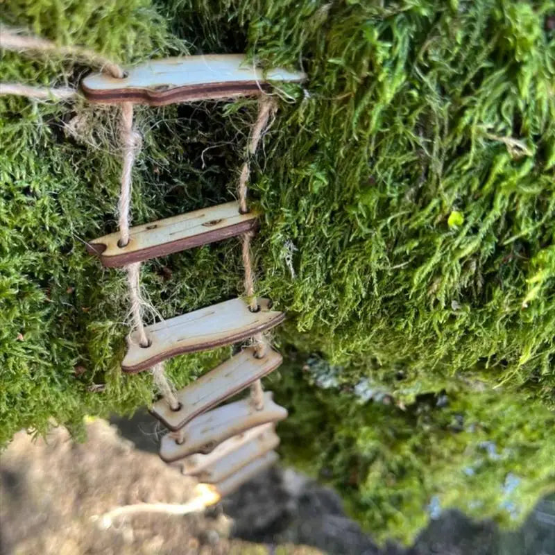Wooden Fairy Bridge Rope Ladder Home Courtyard Mini Landscape Qme