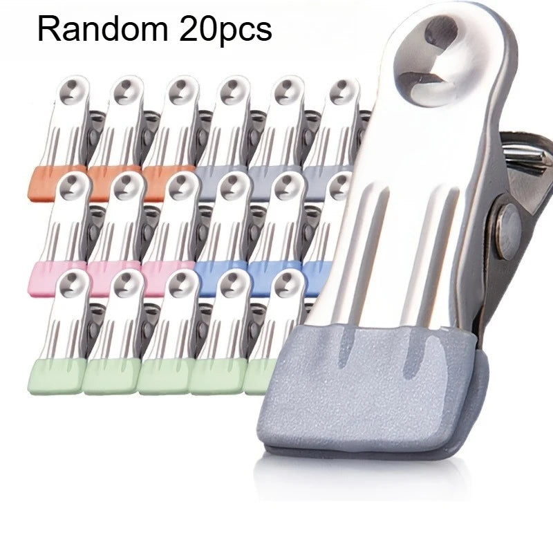 20/30pcs Stainless Steel Clothes Clip Is Used For Laundry, And Multi-Purpose - Used As A Bag Clip For Socks, Towels, And Snacks Qme Random 20pcs