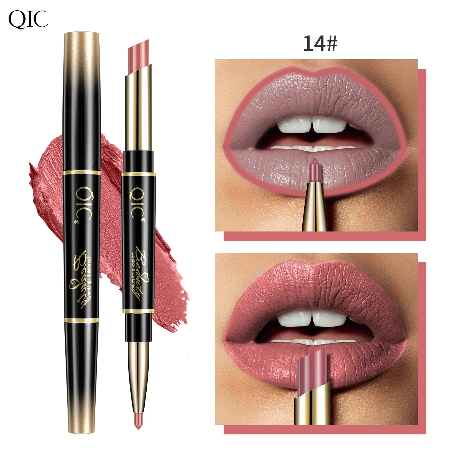 QIC Lipstick Lipliner Pen Matte Velvet Lip Liner Pencil Contour Makeup Sexy Red Lip Stick Long Lasting Cosmetics Qme Q909-14