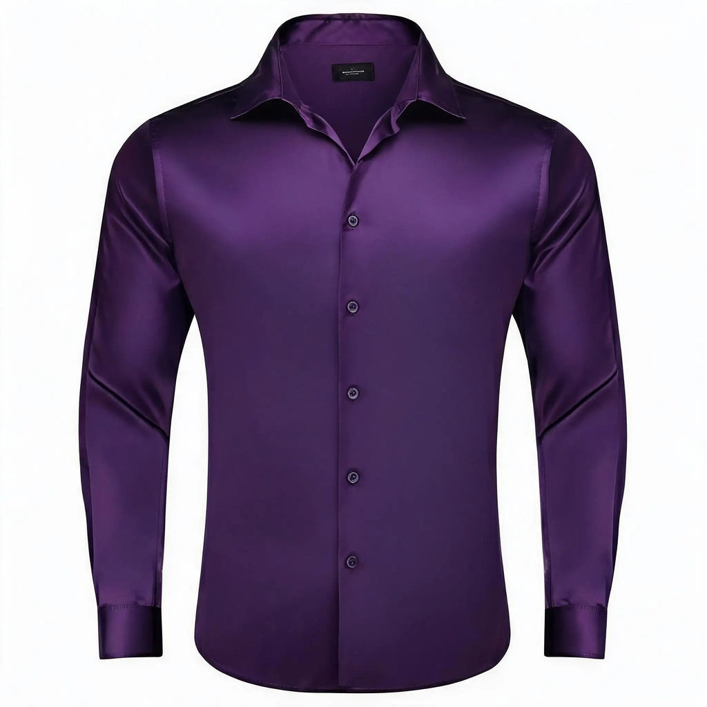 Solid LS Shirt Brown Pink Purple Green Blue Black Red Basic Button