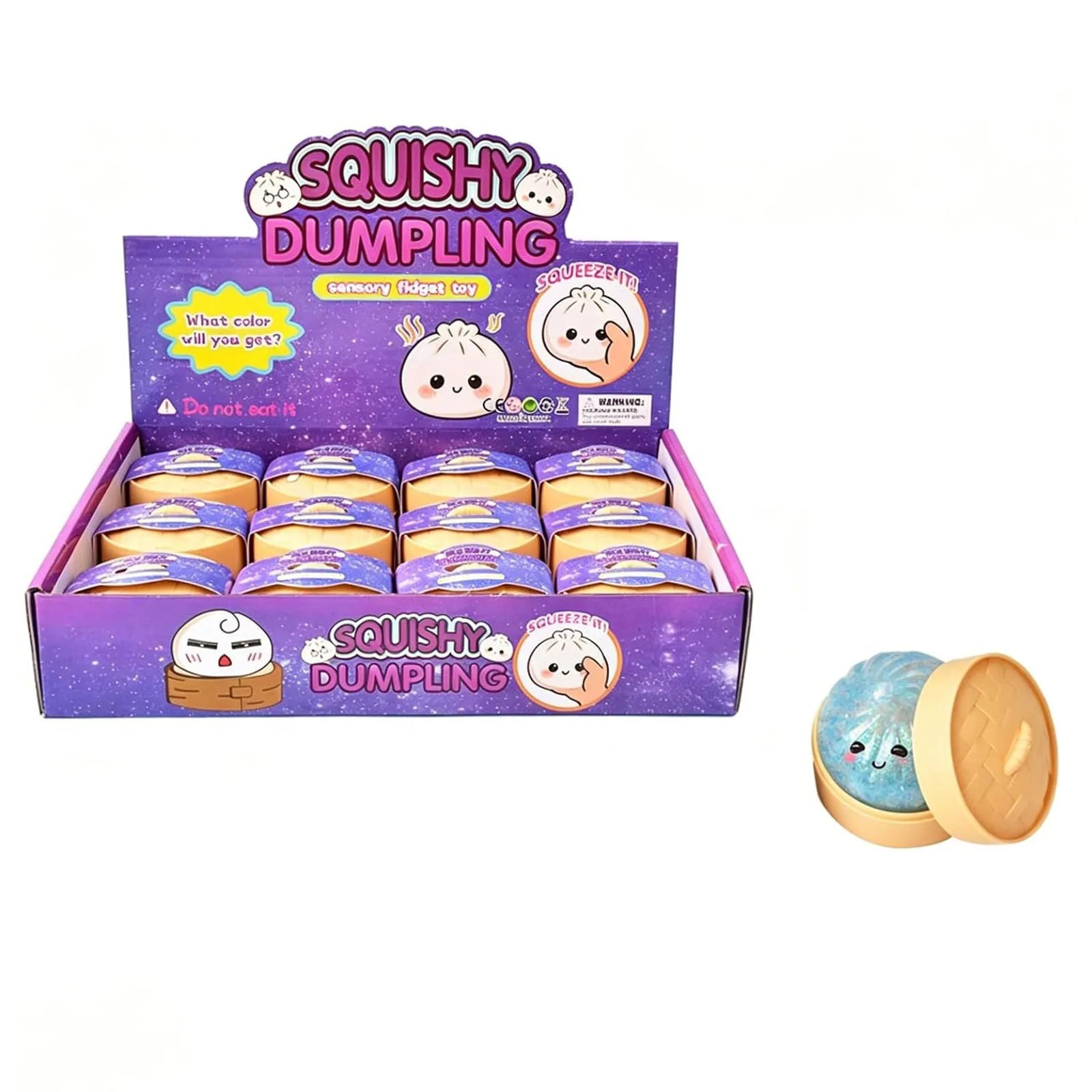 Mini Glitter Dumpling Squishy with Box Dumplings Sensory Squeeze Toy for Stress Relief Decompression Fidget Toy Random Color Qme 12PCS Color Random C