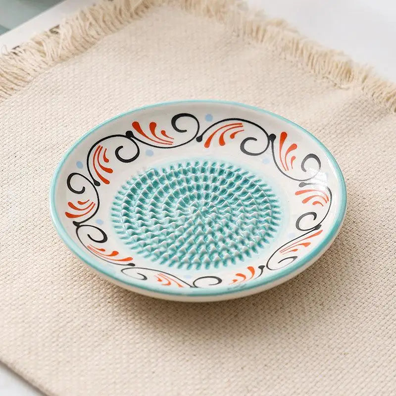 2-in-1 Ceramic Ginger Grater Round Plate Garlic Vegetable Grinding Qme A1