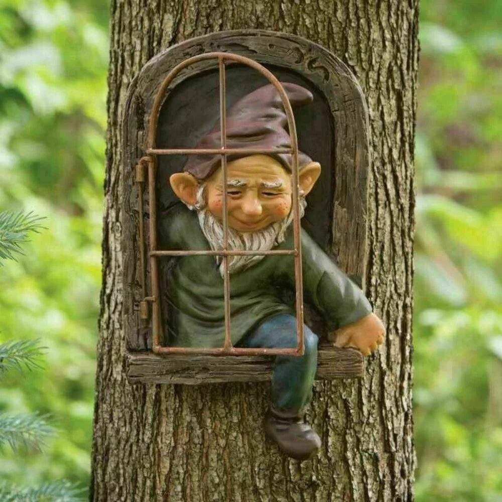 Creative Garden Statue Elf Go Out Tree Hug Suitable Home Courtyard Qme