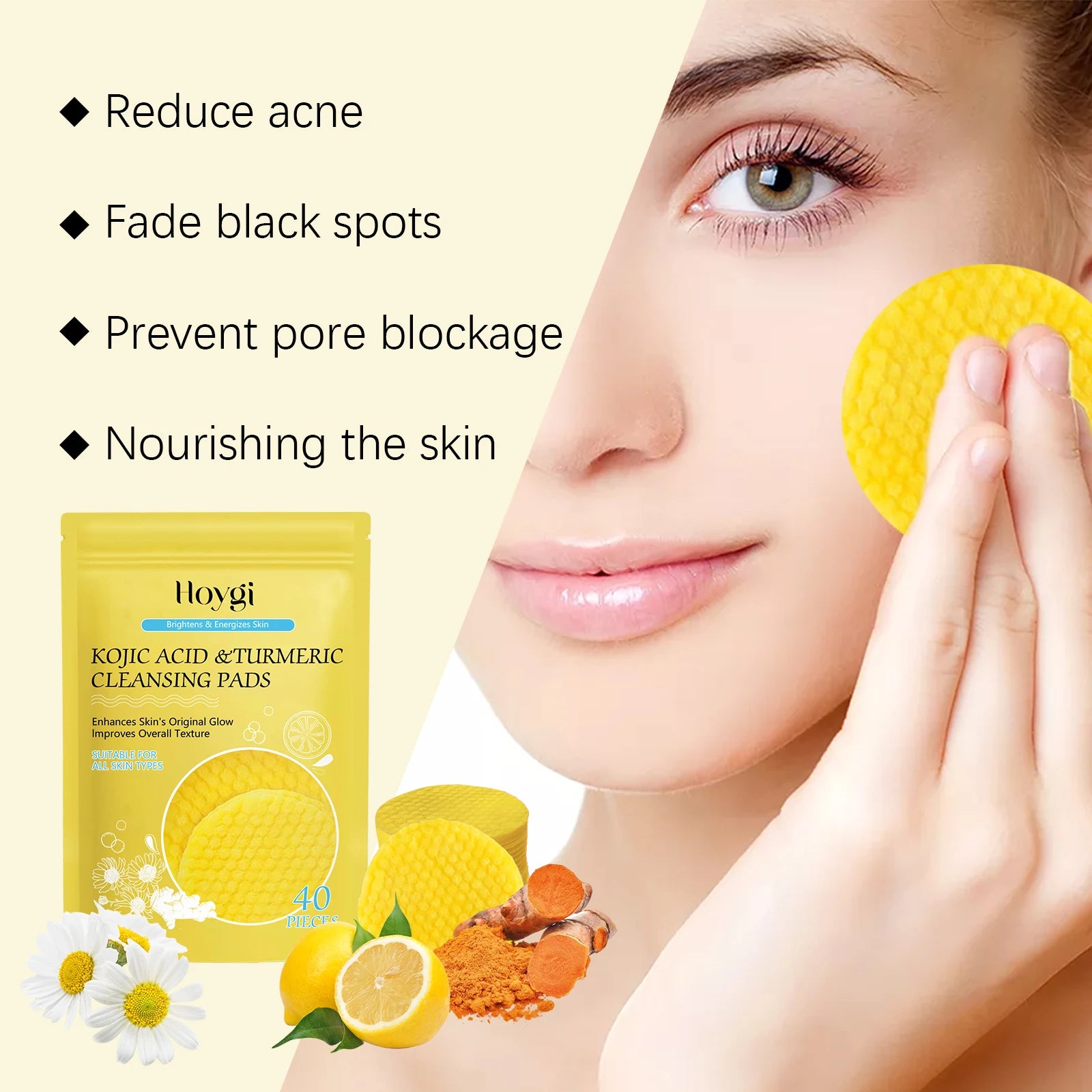 Turmeric Kojic Acid Cleansing Pad Pore Cleanser Makeup Remover Exfoliator Oil Control Brightening Smooth Facial Washing Sponge Qme