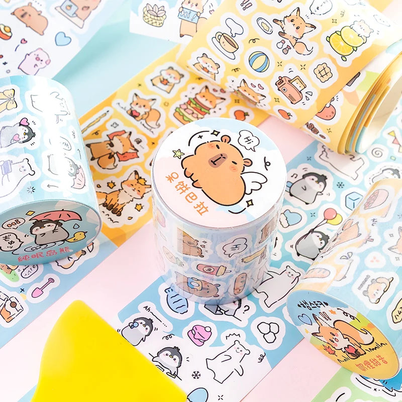 70mm*2m Cute Cartoon Creative Decoration Adhesive Tape PET Die Cutting Tapes Handbook DIY Scrapbooking Collage Journal Stickers Qme