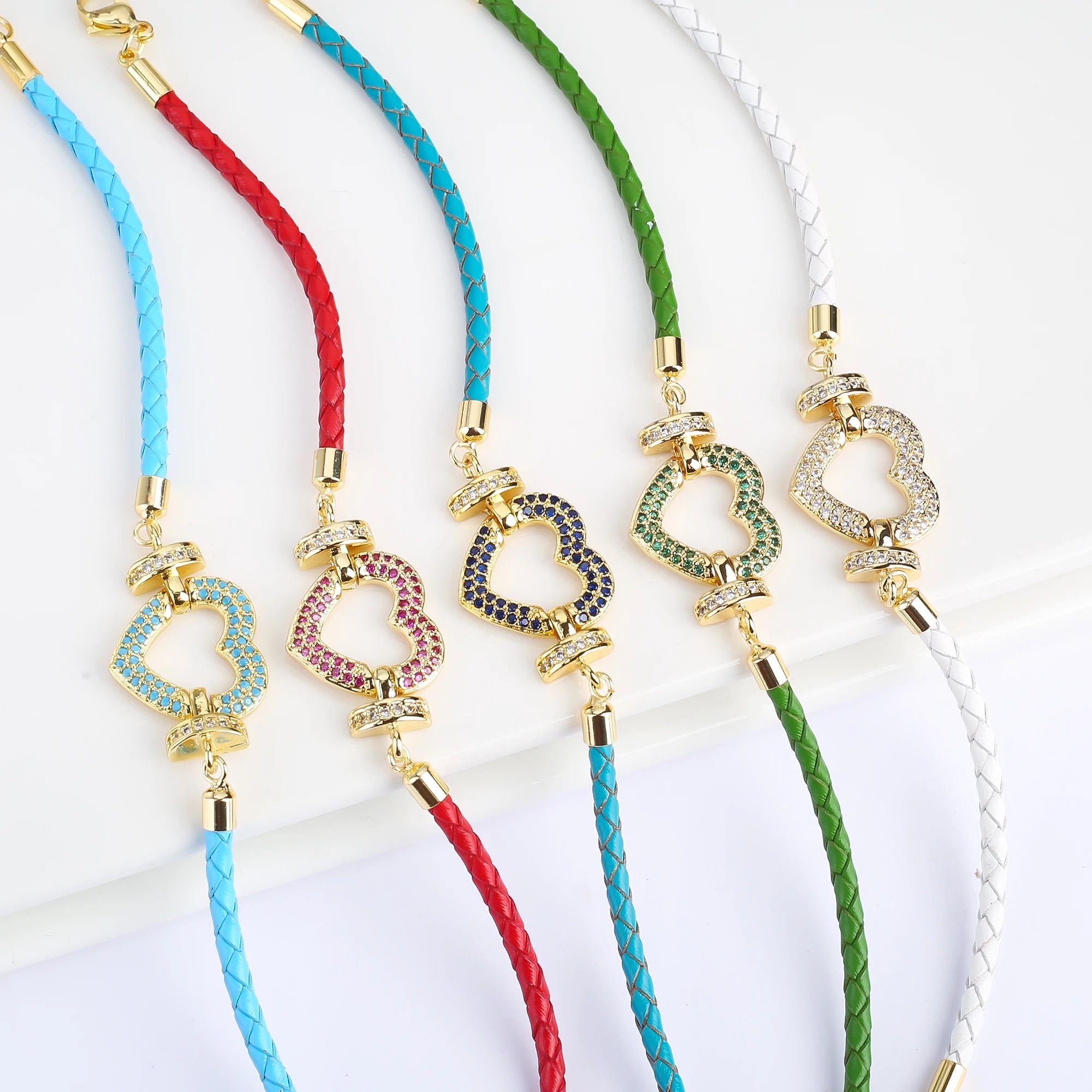 Genuine Leather Rope Braided Heart Shape Zirconia Ladies Bracelet Temperament for Women Girls Party Wedding Jewelry Holiday Gift Qme