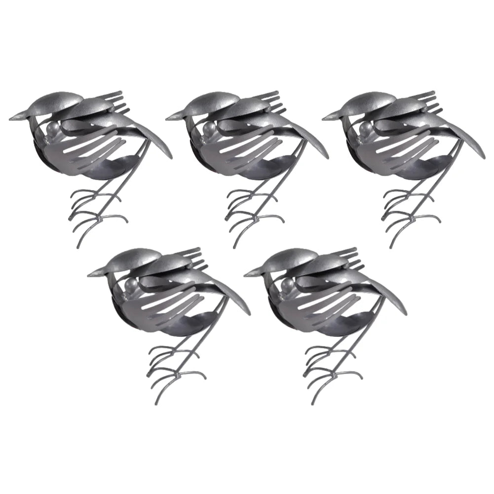 Metal Bird Sculpture for Outdoor Garden Yard Decor Handmade Recycled Fork & Spoon Bird Statue Unique Gift for Bird Lovers Qme 5 PCS