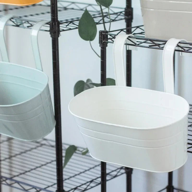 Colorful Hanging Flower Pot Detachable Double Hook Fence Plant Qme