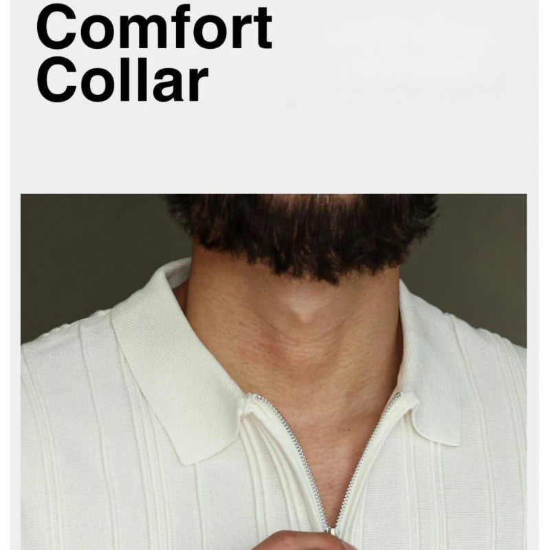 High-quality Zipper Knit Thin Ice Silk Short-sleeve Polo Shirt Qme