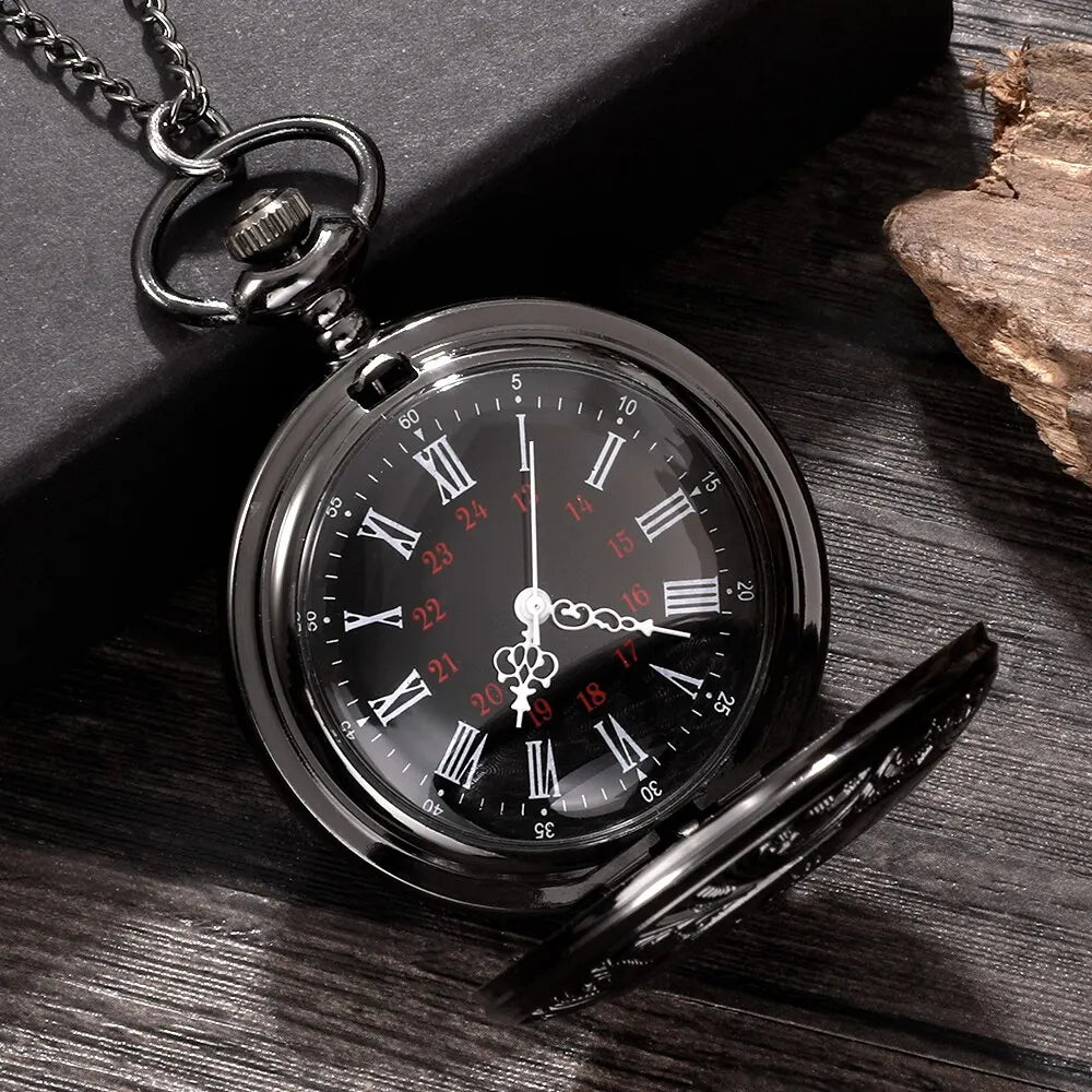 1 pcs Steampunk pocket watch, men's chain, necklace, antique charm, black, Roman numerals, quartz, unified fashion Qme