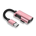 2 In 1 Dualport Dispense Type C To 3.5mm Jack Adapter Type C Audio Splitter Headphone Cable Earphone Adapter Charger Accessories Qme Rose gold