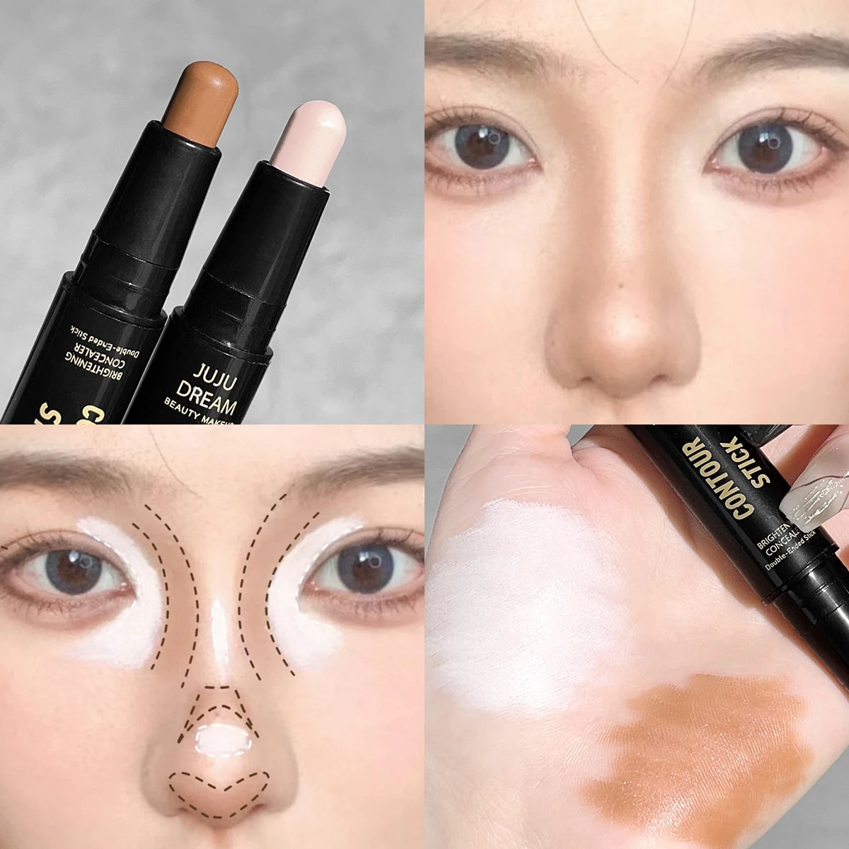 Dual-Ended Contour & Highlighter Stick - Matte Finish, Long-Lasting, Waterproof for Medium Skin Tones, for Return School Qme 01
