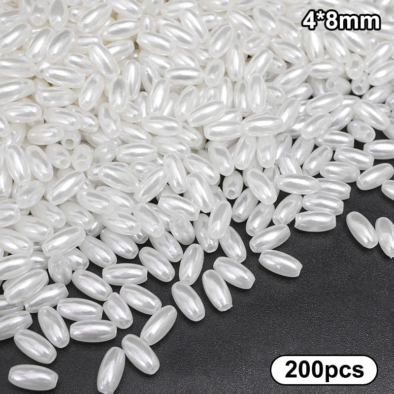 200pcs Long Oval ABS Imitation Pearl Beads White Plastic Loose Spacer For DIY Jewelry Bracelets Necklaces Crafts Making Wedding Qme A4