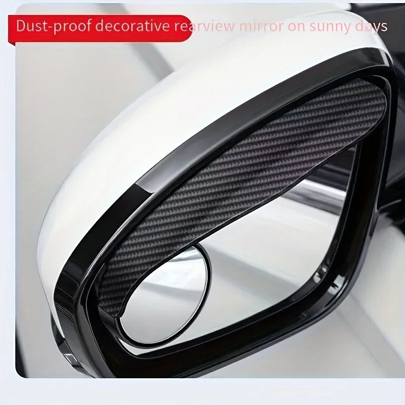 Car Rearview Mirror Rain Visor with Integrated Blind Spot Mirror & Reversing Aid - Convex Curved -Like Shield, Qme