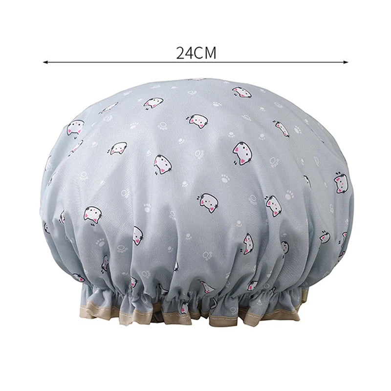 Waterproof Adult Women Shower Bath Cap Shampoo Cute Glitter Qme Blue Cat style