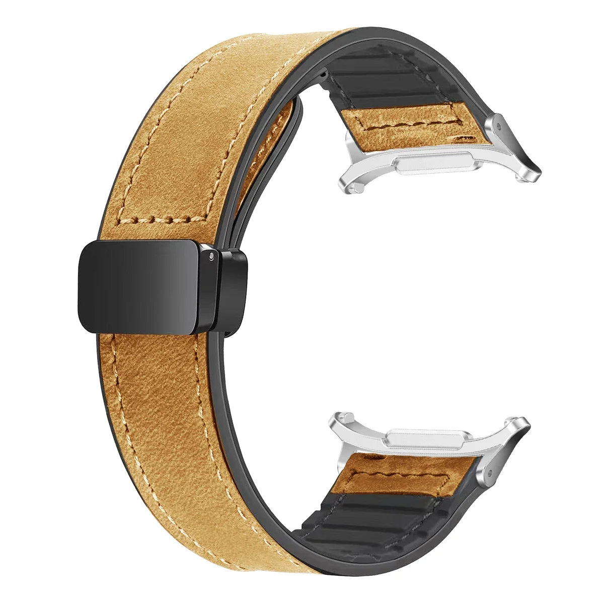 Leather Silicone Strap For Samsung Galaxy Watch 7 Ultra 47mm Magnetic Band Bracelet for Galaxy Watch 7 Ultra 47mm Correa Qme LBrown-S For watch 7ultra47MM