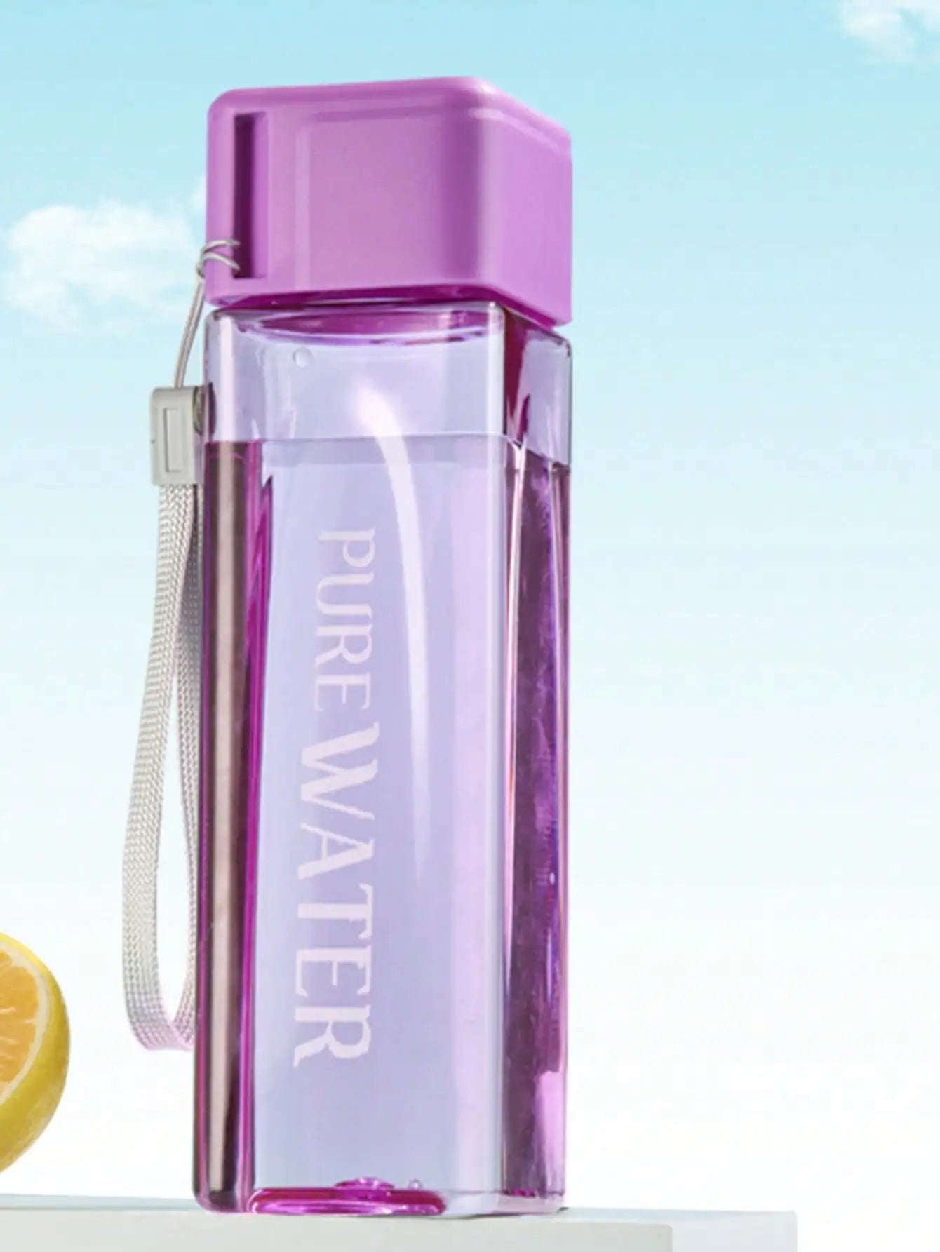 Square Plastic Cup Simple Personalized Portable Water Bottle Back Qme purple <500ml